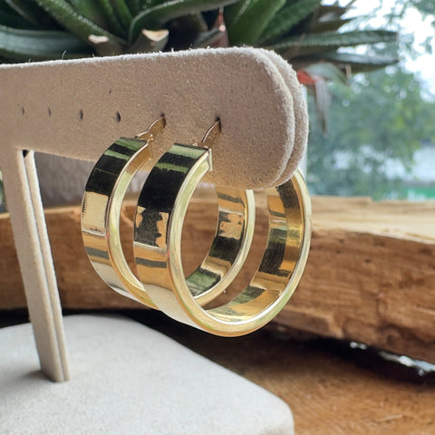 4 Yellow gold 10k flat oval large hoop earrings 23mm  large bold 