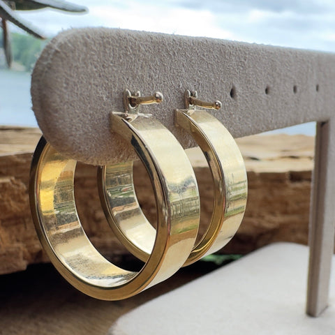 5 Yellow gold 10k flat oval large hoop earrings 23mm  large bold 