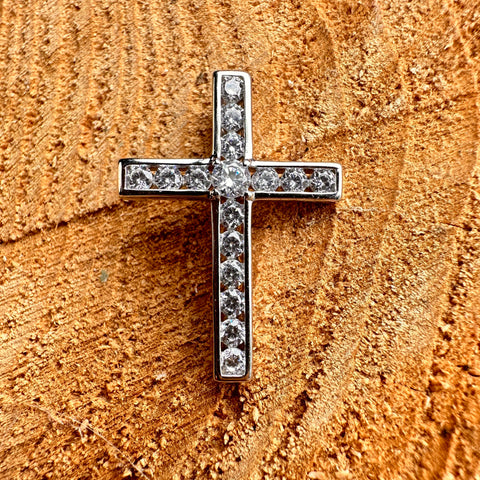 Pendant ETERNAL FAITH Sterling Silver: Flat Cross with Faceted Stone