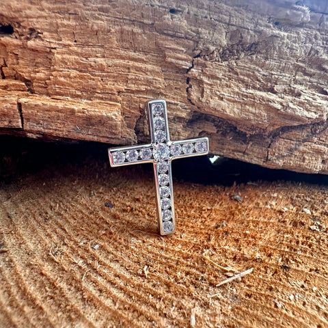 Pendant ETERNAL FAITH Sterling Silver: Flat Cross with Faceted Stone