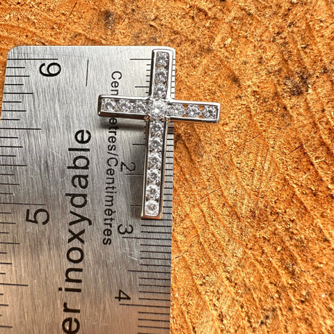 Pendant ETERNAL FAITH Sterling Silver: Flat Cross with Faceted Stone