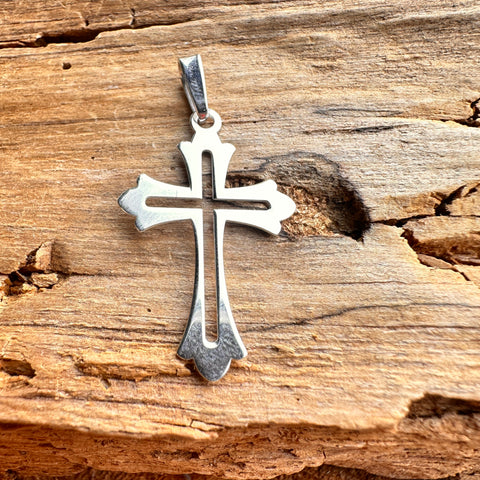 Sterling Silver fancy Fleur De Lis style cross pendant  pendant size 28mm L x 20mm W 5