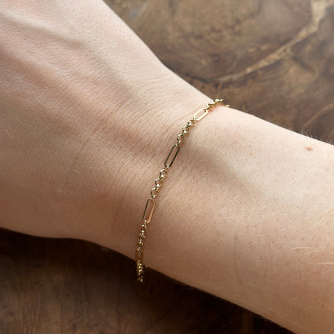 Bracelet 10K Solid Gold, Paperclip & Round Rolo S