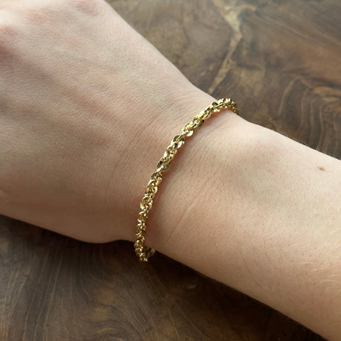 10K Solid Gold rope diamond cut bracelet 