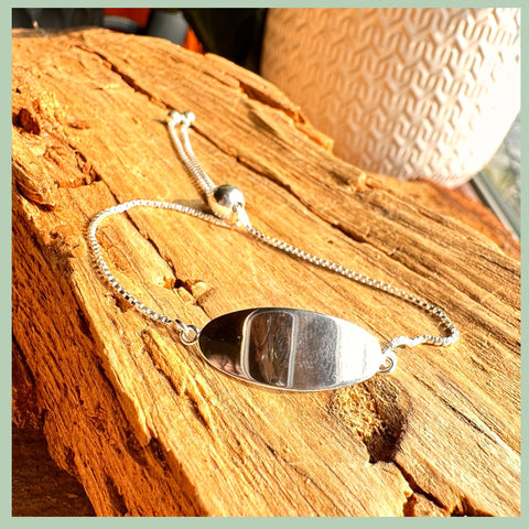 Sterling Silver adjustable ID Bracelet 1.2mm box link ID plate 