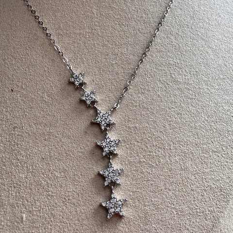 Necklace Ferial Sterling Silver Rhodium Multi Star Charm with zirconia 12