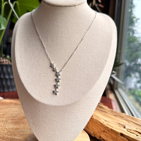 Necklace Ferial Sterling Silver Rhodium Multi Star Charm with zirconia 4