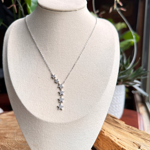 Necklace Ferial Sterling Silver Rhodium Multi Star Charm with zirconia 8