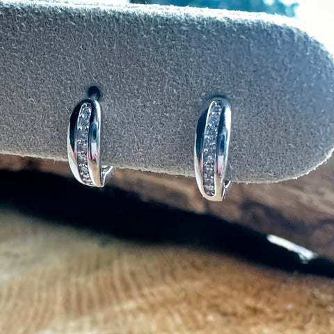 3 Huggies Hoop Earrings LILA Sterling Silver Rhodium Cubic Zirconia