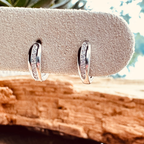Huggies Hoop Earrings LILA Sterling Silver Rhodium Cubic Zirconia