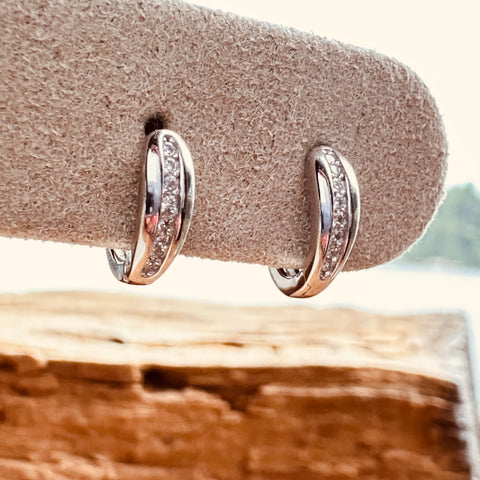 2 Huggies Hoop Earrings LILA Sterling Silver Rhodium Cubic Zirconia