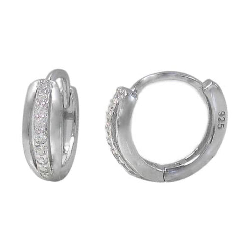 9 Huggies Hoop Earrings LILA Sterling Silver Rhodium Cubic Zirconia