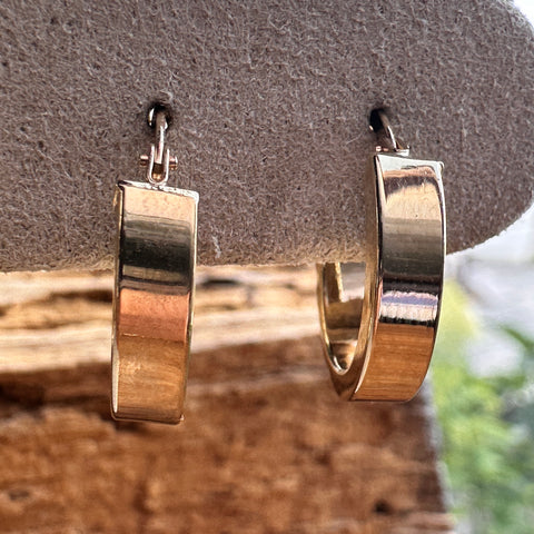 1 Yellow gold 10k flat oval large hoop earrings 23mm  large bold 