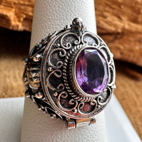 Sterling silver 6x8mm amethyst poison ring 21mm width 3.5mm band 2