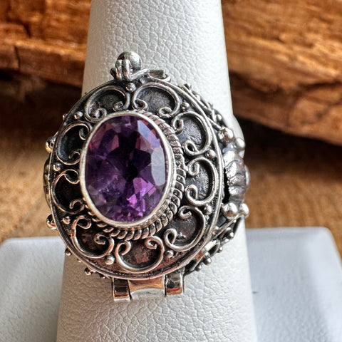 Sterling silver 6x8mm amethyst poison ring 21mm width 3.5mm band 8