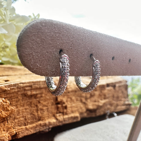 8 Hoop Sterling Silver Huggies Earrings with CZ 2.5x14mm