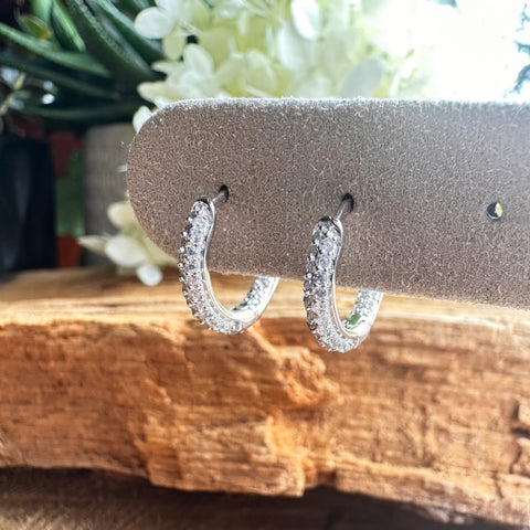 3 Hoop Sterling Silver Huggies Earrings with CZ 2.5x14mm