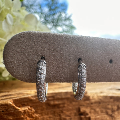 Hoop Sterling Silver Huggies Earrings with CZ 2.5x14mm