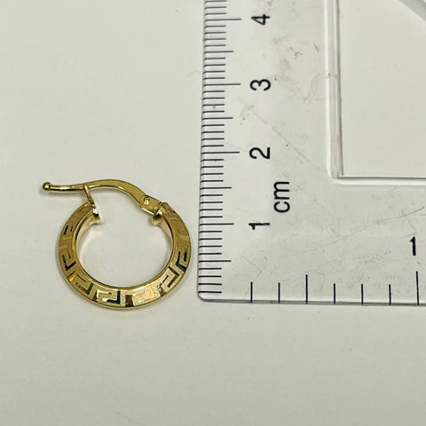 Earrings  AFRODITA  engraved Hoop Greek Design 10K Gold: 22mm