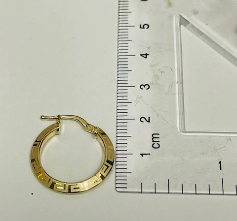 Earrings  AFRODITA  engraved Hoop Greek Design 10K Gold: 22mm