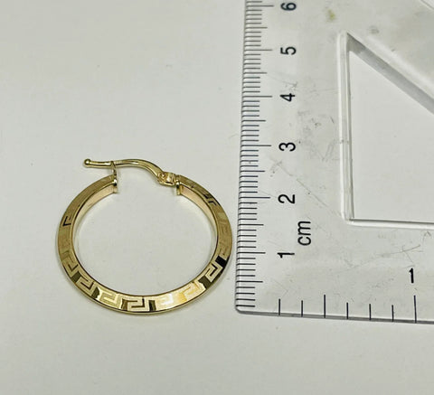 Earrings  AFRODITA  engraved Hoop Greek Design 10K Gold: 22mm