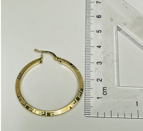 Earrings  AFRODITA  engraved Hoop Greek Design 10K Gold: 22mm