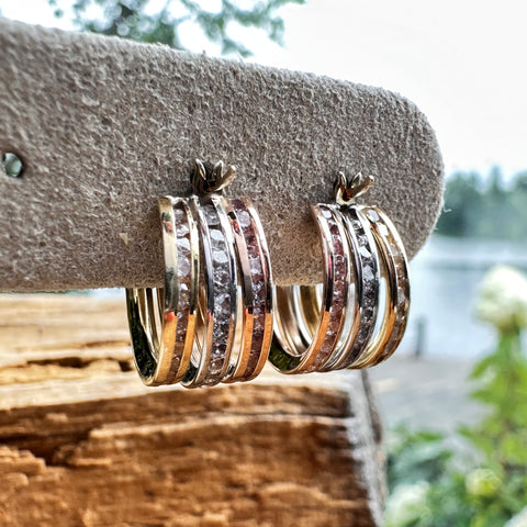 Hoop Earrings 10k Gold Tri-colour Rose Yellow White 