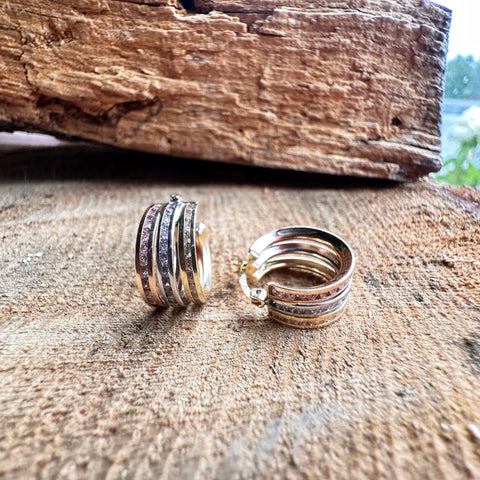 12 Hoop Earrings 10k Gold Tri-colour Rose Yellow White 
