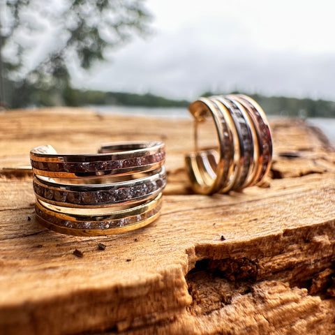 5 Hoop Earrings 10k Gold Tri-colour Rose Yellow White 