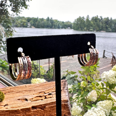 6 Hoop Earrings 10k Gold Tri-colour Rose Yellow White 