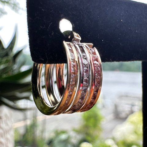 8 Hoop Earrings 10k Gold Tri-colour Rose Yellow White 