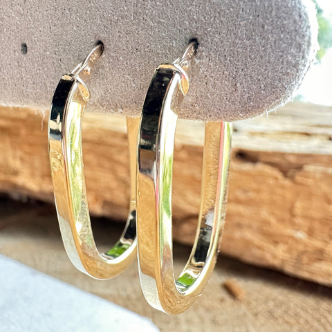 Hoop Earrings USHA 10K Solid Gold Elongated Flat Oval; M
