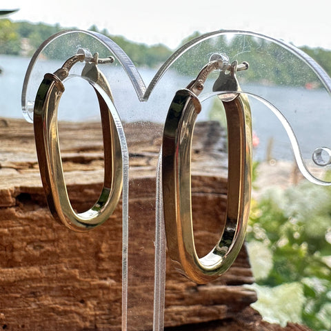Hoop Earrings USHA 10K Solid Gold Elongated Flat Oval; M