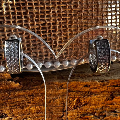 Hoop Earrings 3 Sterling Silver Small 3 layer Cubic Zirconia
