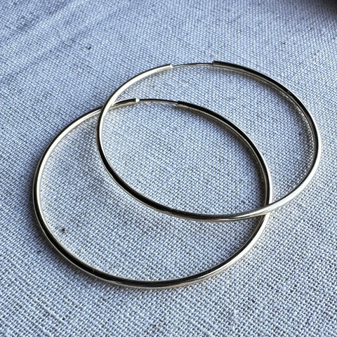 50mm Solid Gold 10K Large Smooth Hoop Earrings 4