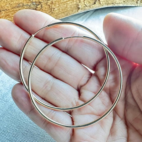 50mm Solid Gold 10K Large Smooth Hoop Earrings 6