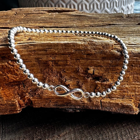1 Bracelet Sterling Silver Infinity  3 mm bead ball