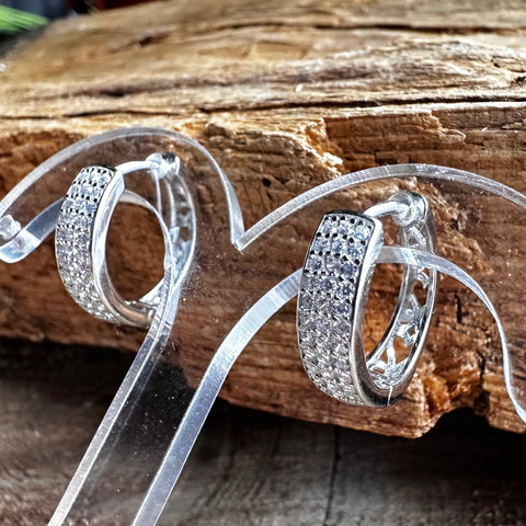 Sterling Silver with rhodium cubic zirconia hoops 5x17mm