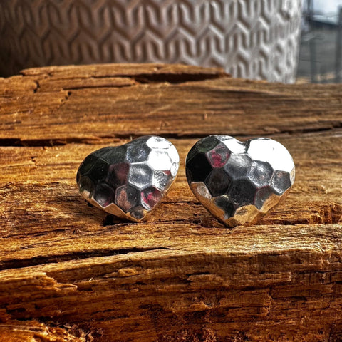 Sterling Silver 14mm Stud Hammered Heart