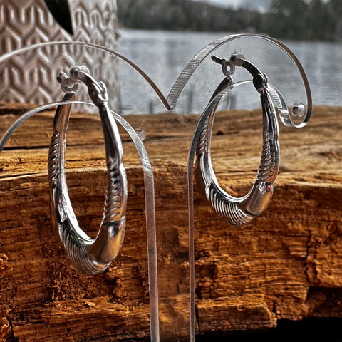 2 Sterling Silver fancy style oval shape hoop with a Hinge Back