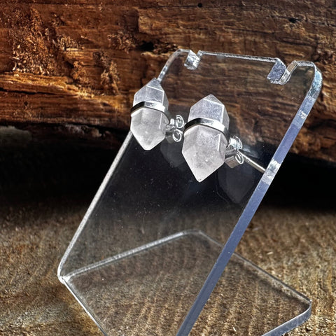 3 Sterling Silver with rhodium 14 x 5 mm rose quartz stud earrings