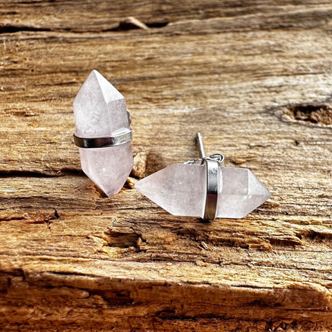 4 Sterling Silver with rhodium 14 x 5 mm rose quartz stud earrings