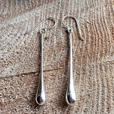 4 Sterling Silver Hook dangle earrings 43x3mm long teardrop