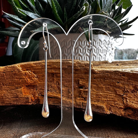 Sterling Silver Hook dangle earrings 43x3mm long teardrop