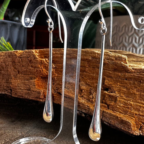 3 Sterling Silver Hook dangle earrings 43x3mm long teardrop