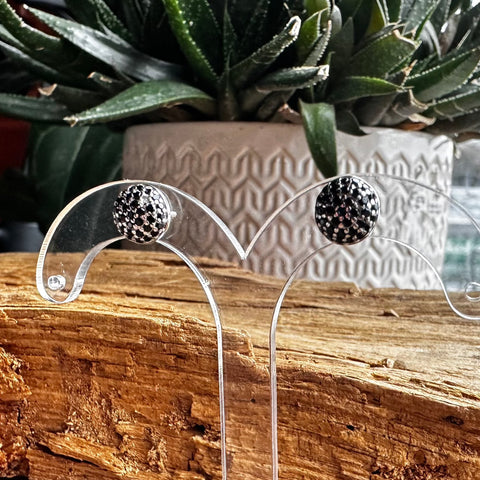 2 Sterling Silver with rhodium stud earrings 8mm with a black cubic zirconia