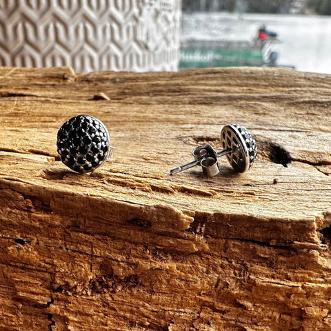 Sterling Silver with rhodium stud earrings 8mm with a black cubic zirconia