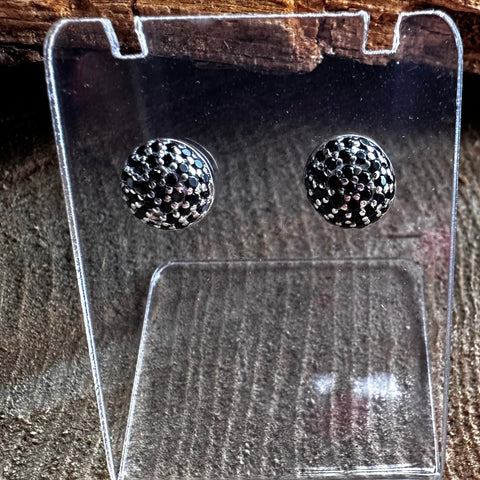 3 Sterling Silver with rhodium stud earrings 8mm with a black cubic zirconia