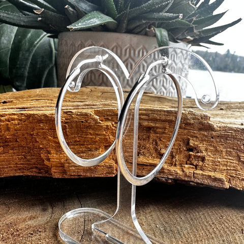 2 Sterling Silver shiny smooth plain hoop earrings clasp closing 40mm