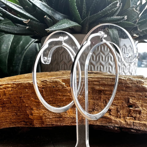 3 Sterling Silver shiny smooth plain hoop earrings clasp closing 40mm
